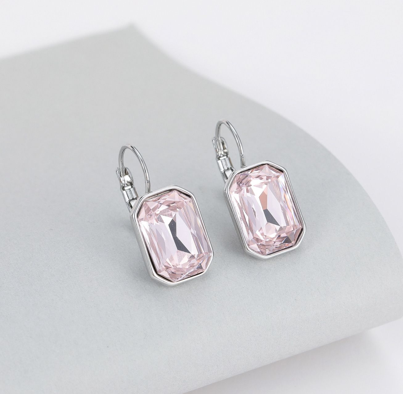 Pink Square Huggie Earrings