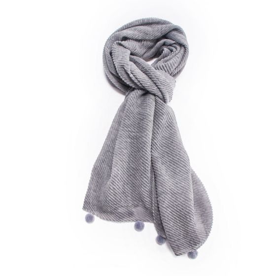 Plain Grey Pom Pom Scarf