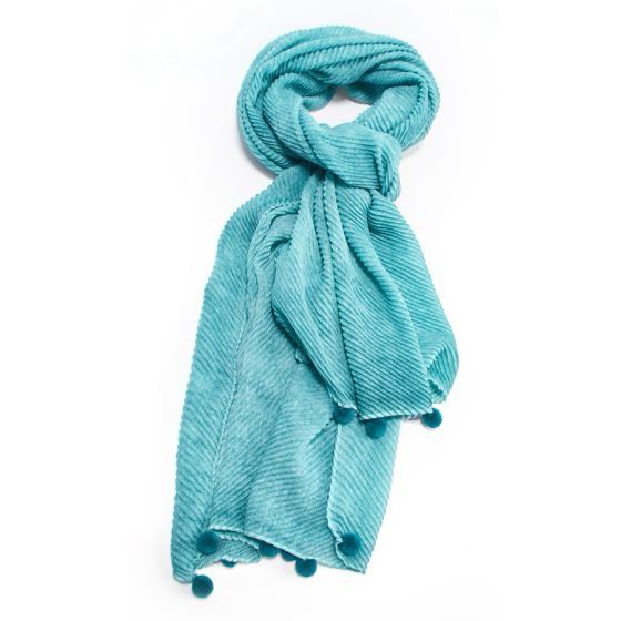 Plain Turquoise Pom Pom Scarf