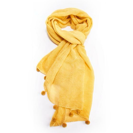 Plain Yellow Pom Pom Scarf
