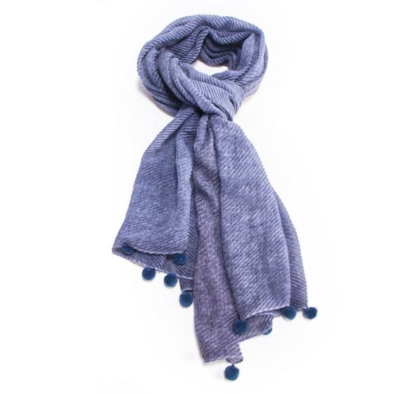 Plain Denim Pom Pom Scarf