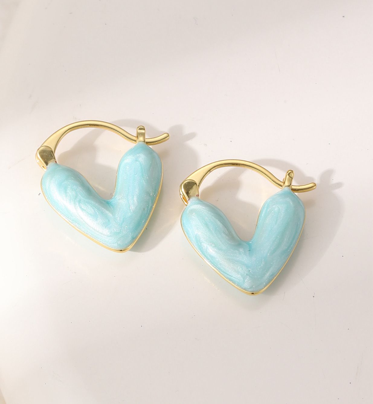 Gold Turquoise Heart Hoop Earrings
