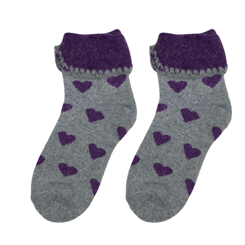 Purple And Grey Heart Cosy Cuff Socks
