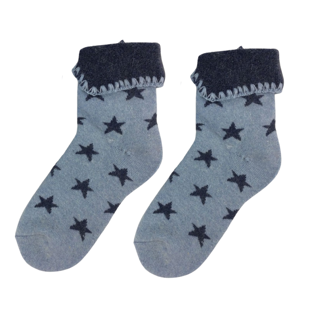 Blue And Navy Star Cosy Cuff Socks