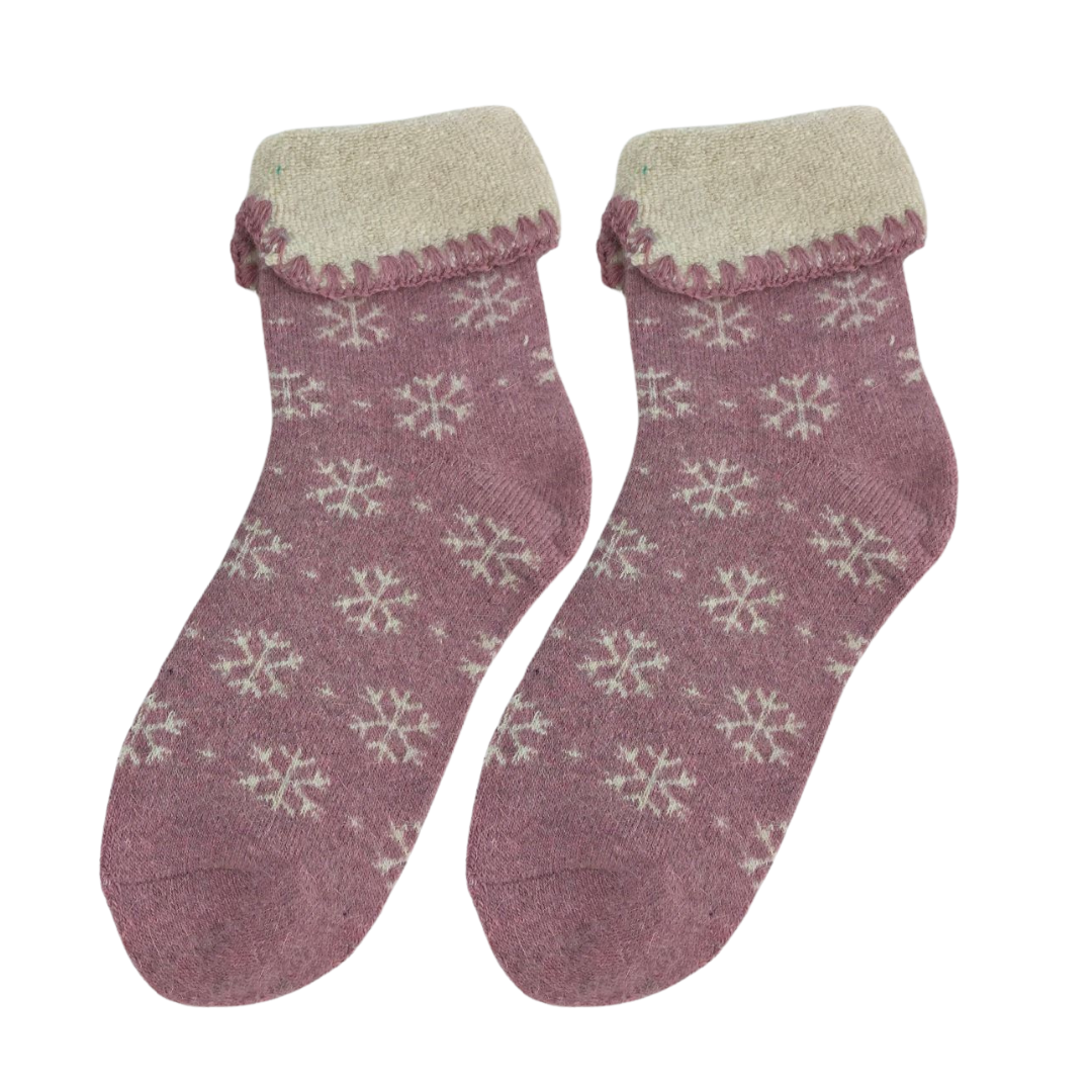 Pink Snowflake Cosy Cuff Socks
