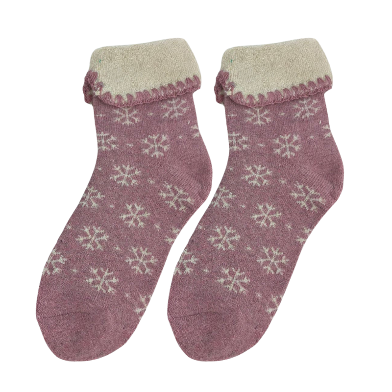 Pink Snowflake Cosy Cuff Socks
