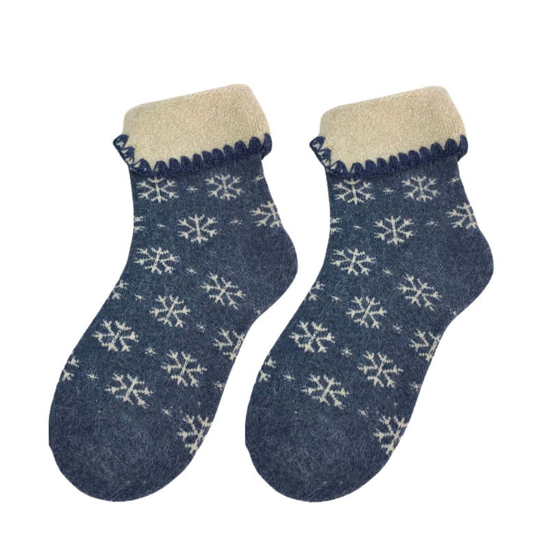 Navy Snowflake Cosy Cuff Socks