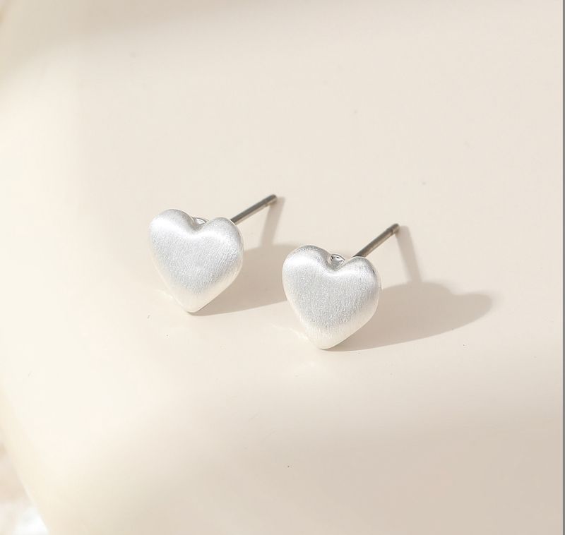 Mini Brushed Metal Heart Stud Earrings - Silver