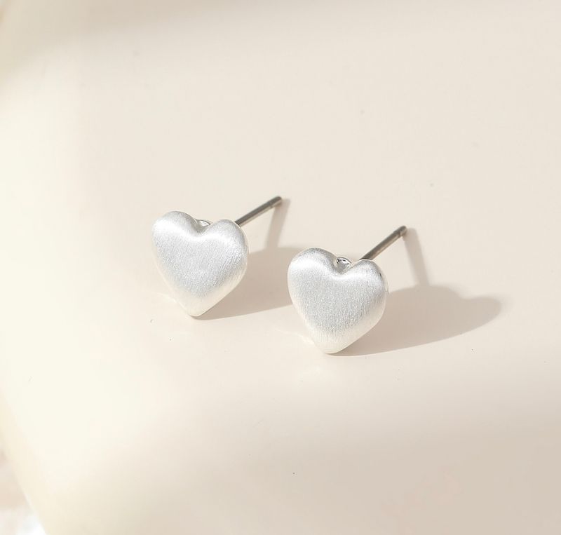 Mini Brushed Metal Heart Stud Earrings - Silver