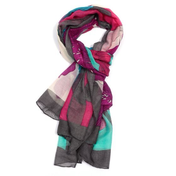 Colourful Peonies Scarf - Pink/ Purple Tones