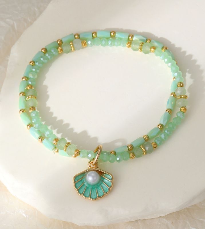Double Strand Green Shell Faux Pearl Bracelet