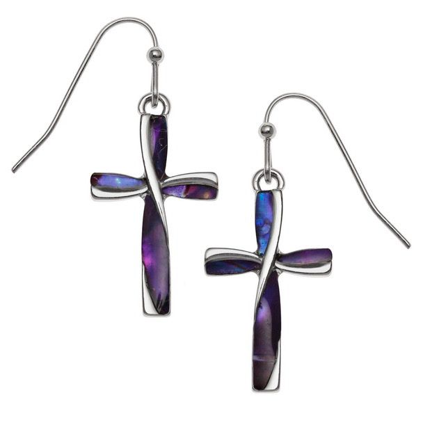 Purple Cross Paua Shell Earrings