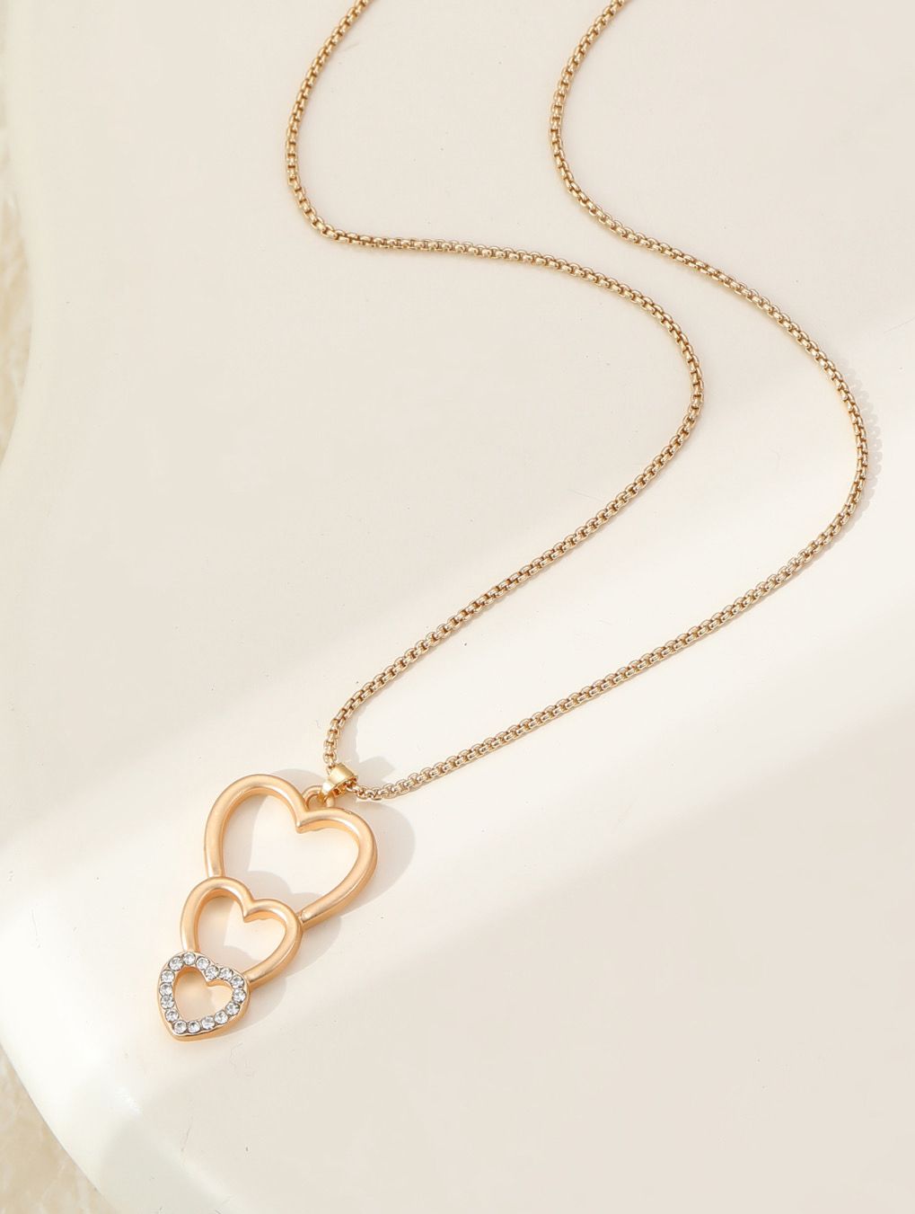 Heart Drop Diamanté Pendant - Gold