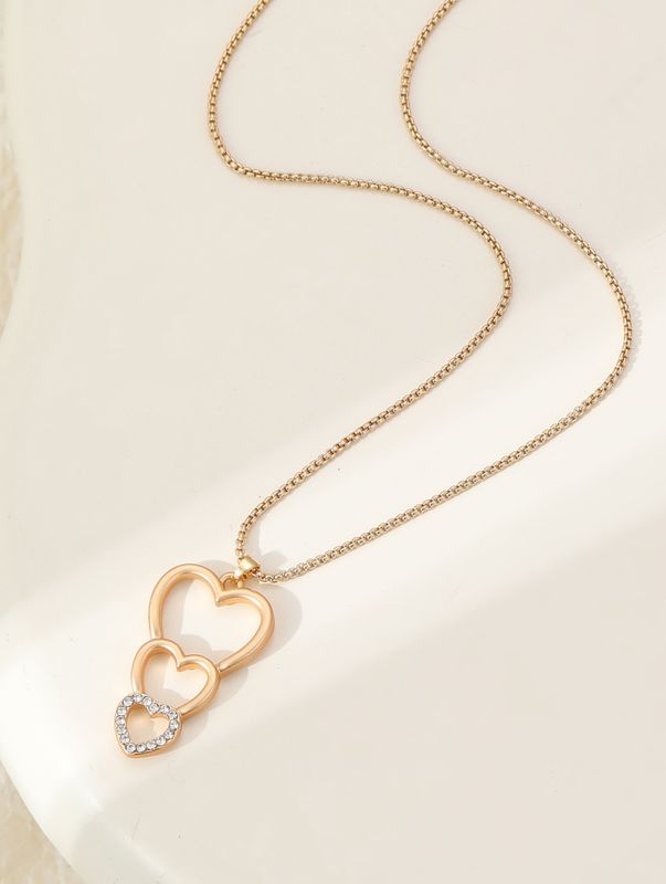 Heart Drop Diamanté Pendant - Gold
