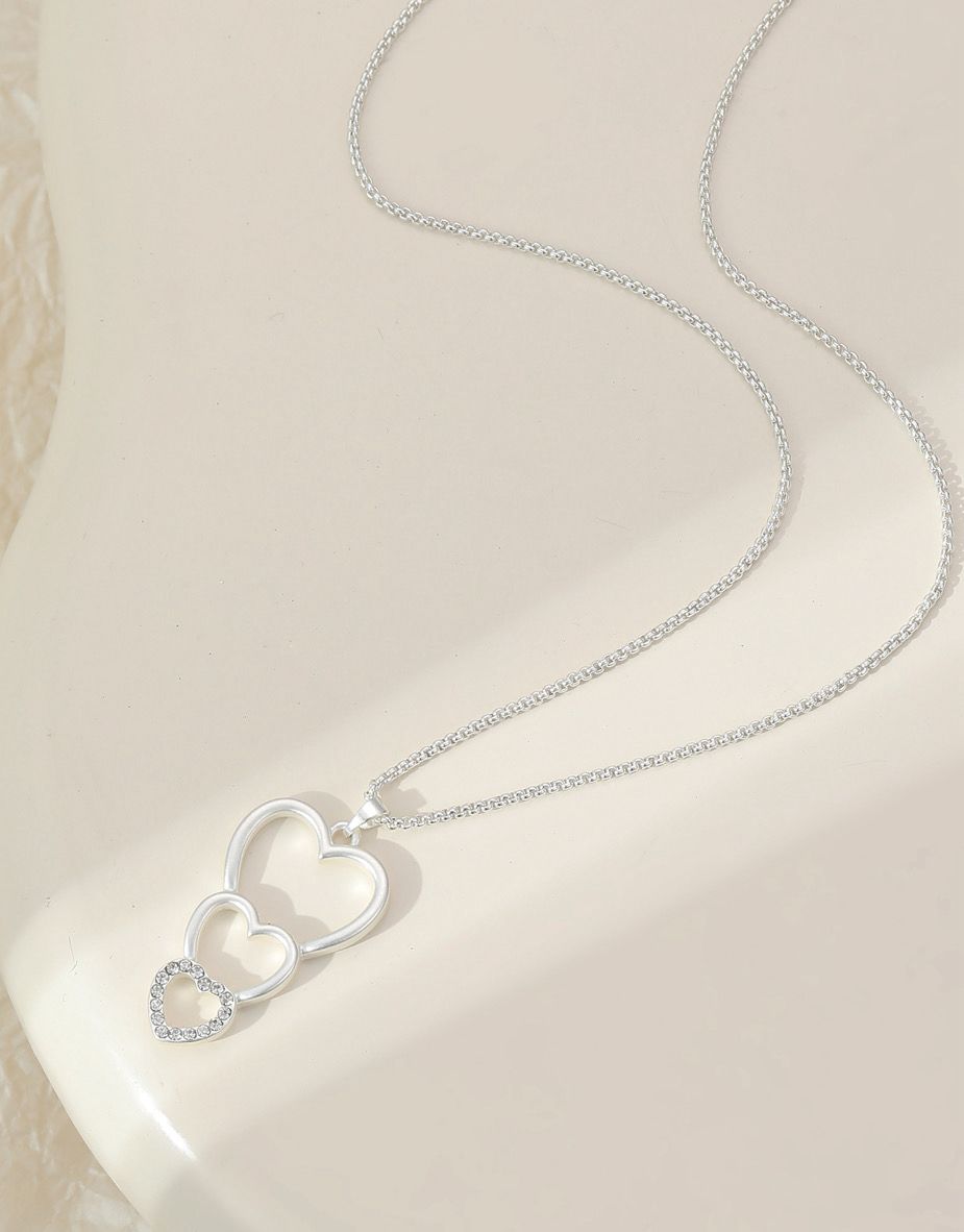 Heart Drop Diamanté Pendant - Silver