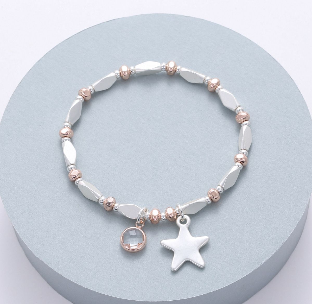 Star Charm Bracelet- Rose And Silver