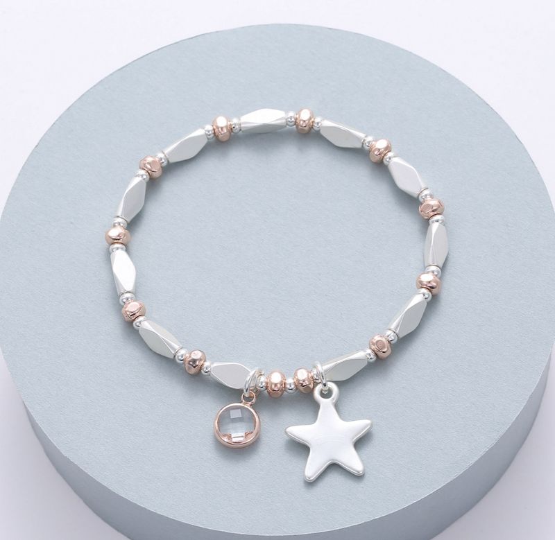Star Charm Bracelet- Rose And Silver