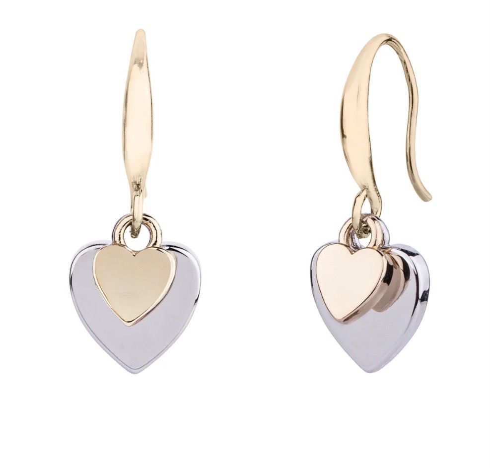 Gold And Silver Layered Heart Drop Earrings