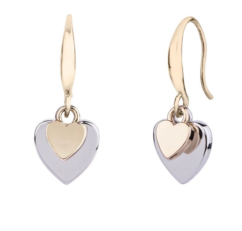 Gold And Silver Layered Heart Drop Earrings
