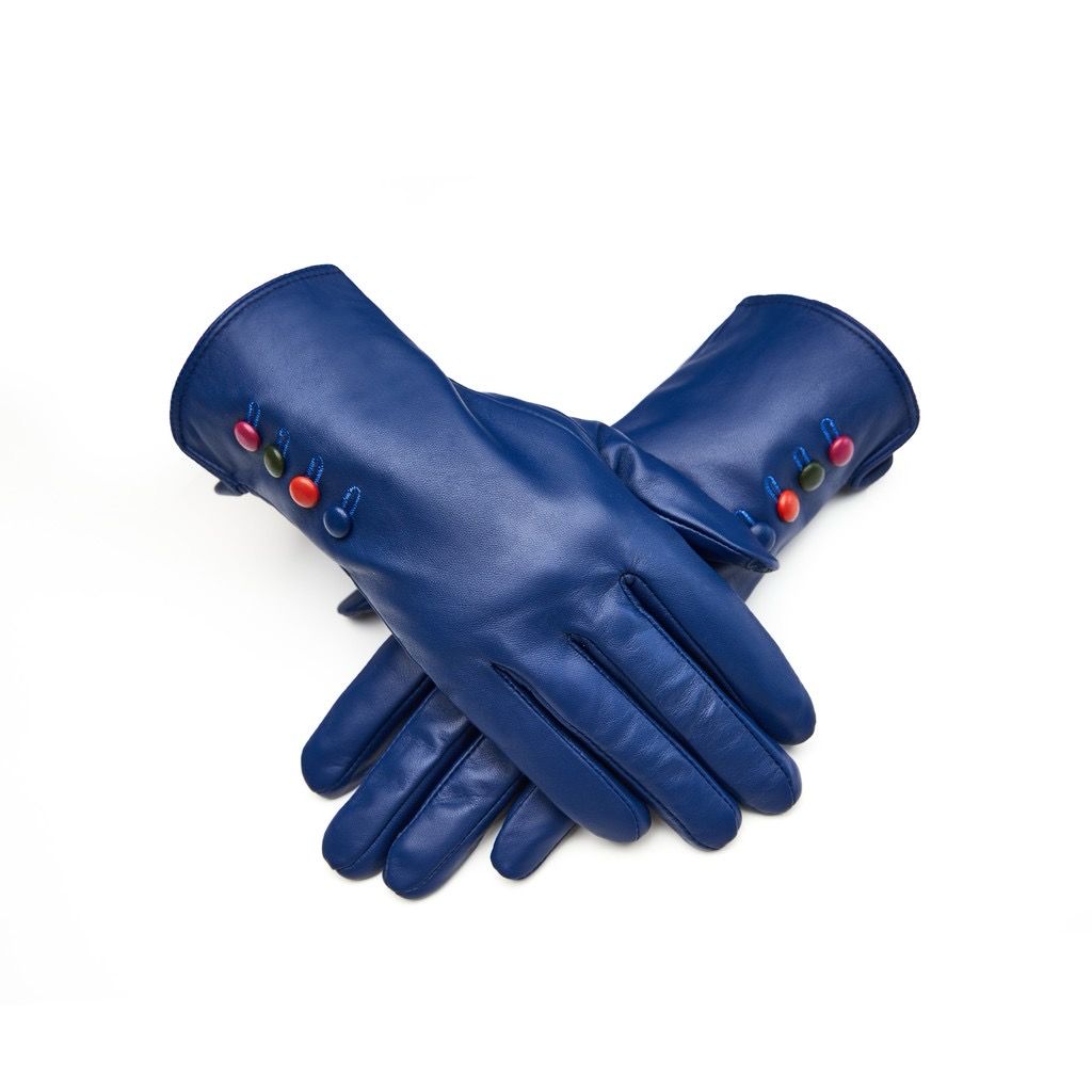 Blue Button Leather Gloves
