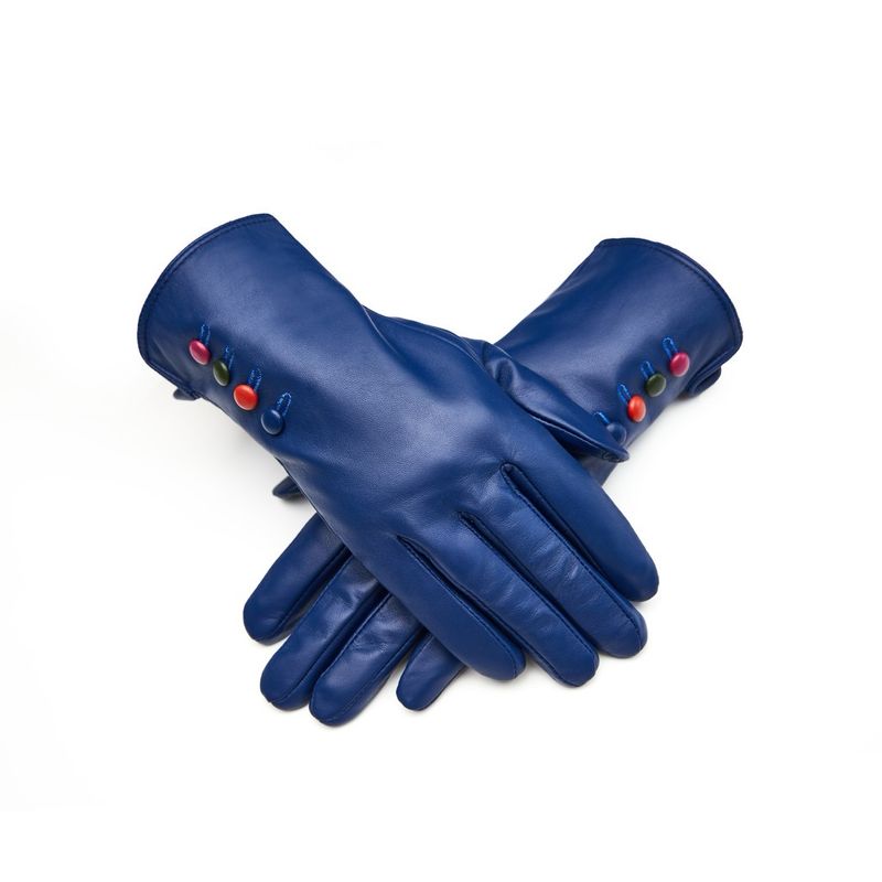 Blue Button Leather Gloves