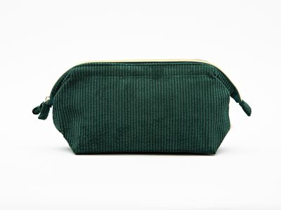 Dark Green Corduroy Cosmetic Bag - Large
