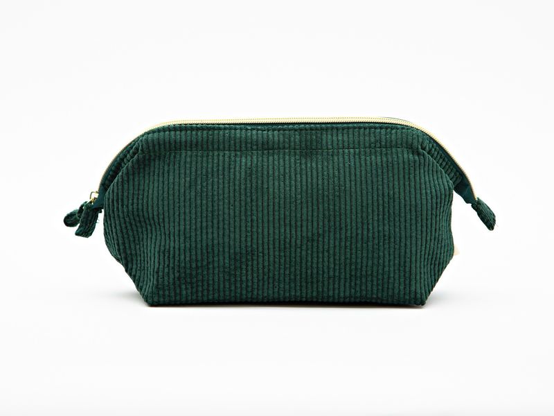 Dark Green Corduroy Cosmetic Bag - Large
