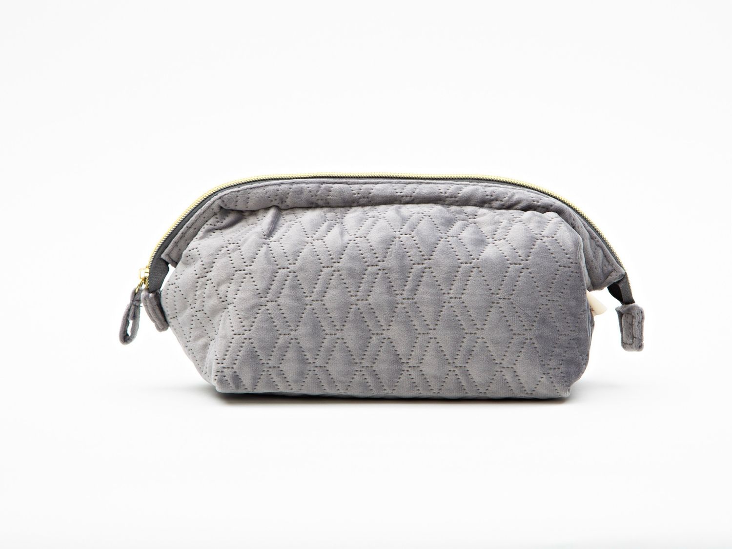Grey Quilted Cosmetic Bag - Large