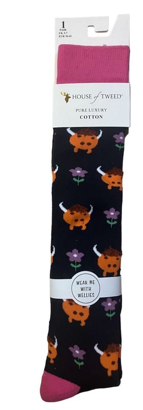 Faux Fur Detail Highland Cow Welly Socks