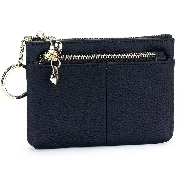 Black Leather Three Zip Heart Charm Purse