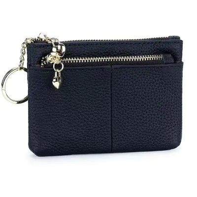 Black Leather Three Zip Heart Charm Purse