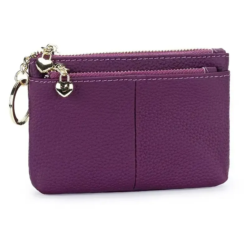 Purple Leather Three Zip Heart Charm Purse