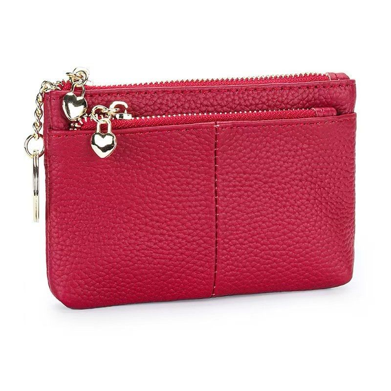 Fuchsia Leather Three Zip Heart Charm Purse