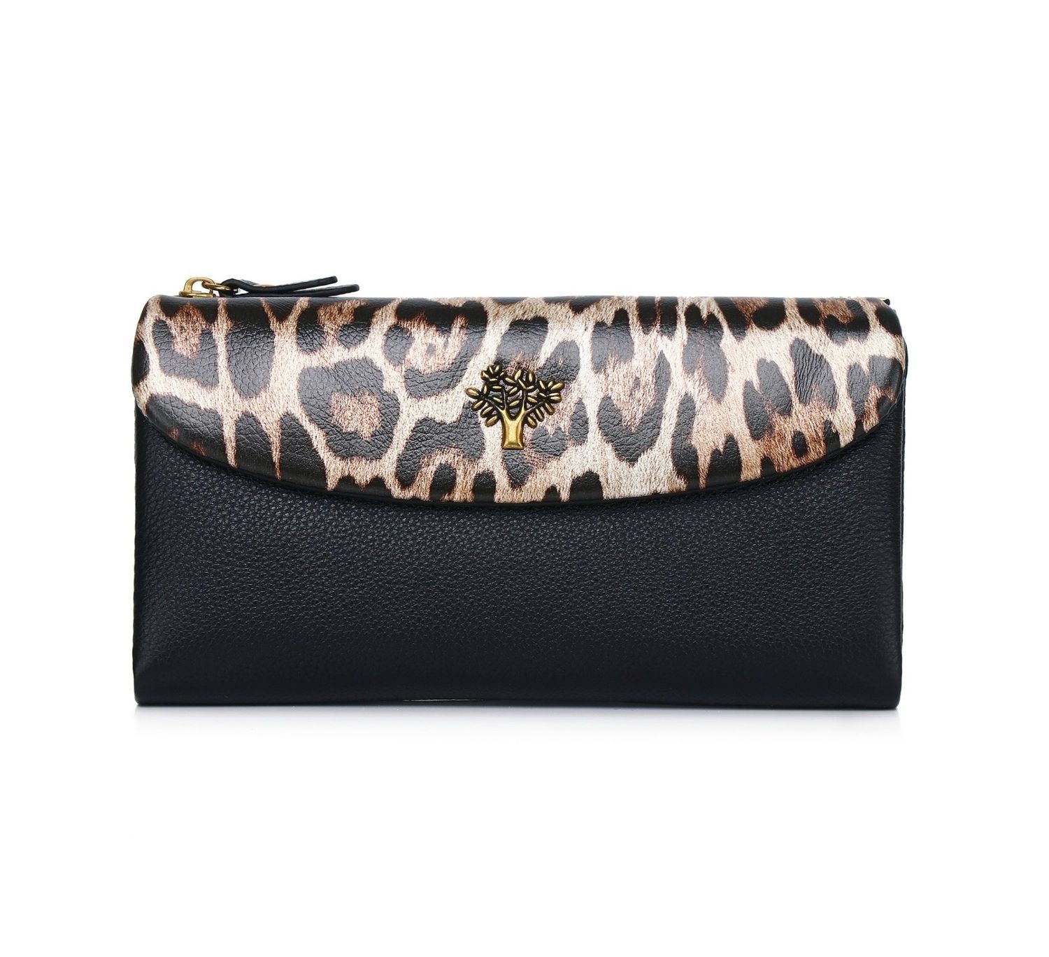 Black With Leopard Print Tree Of Life Motif Purse