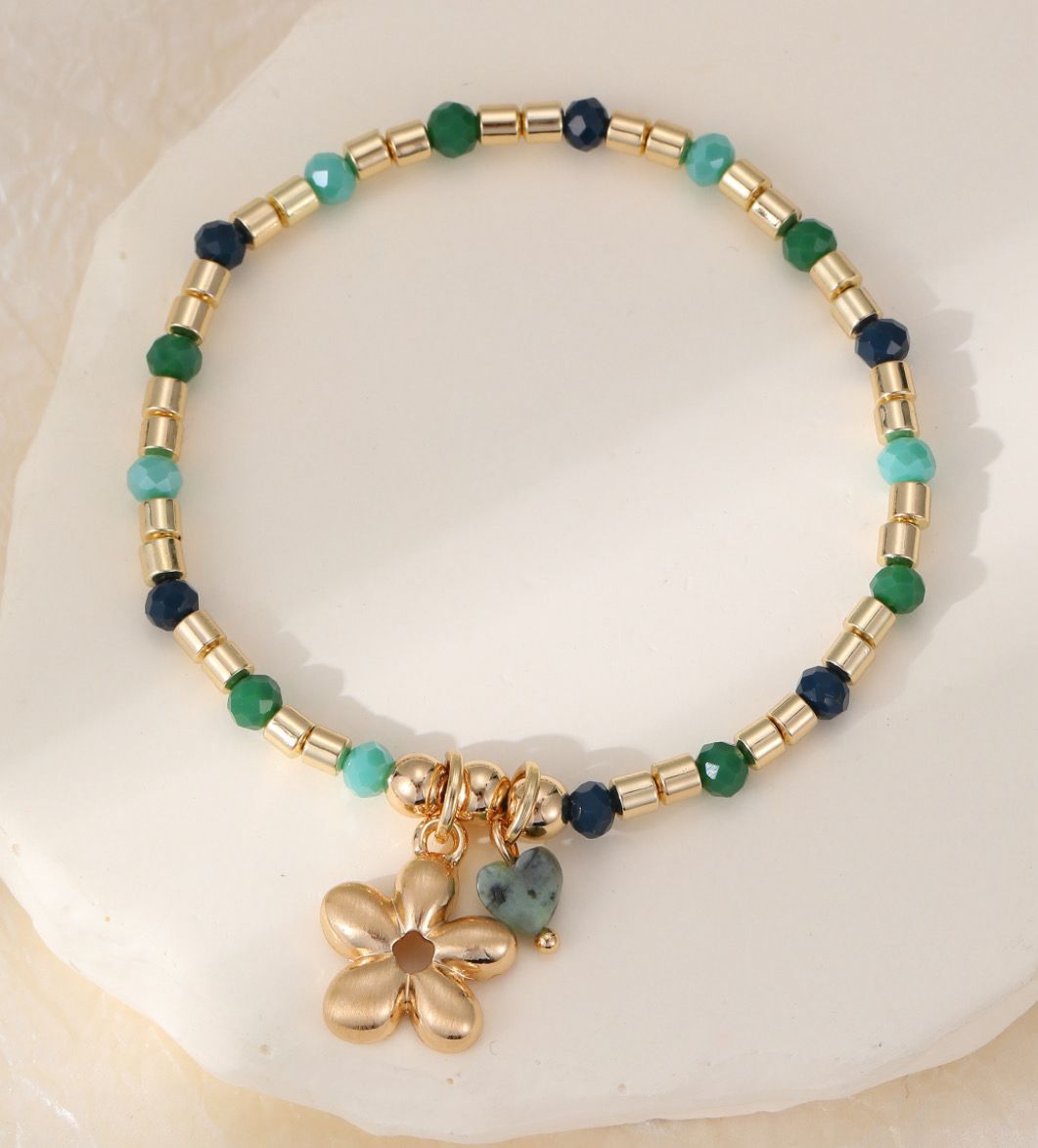 Gold And Green Flower Bracelet