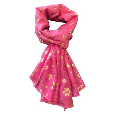 Fuchsia Pink Foil Paw Print Scarf