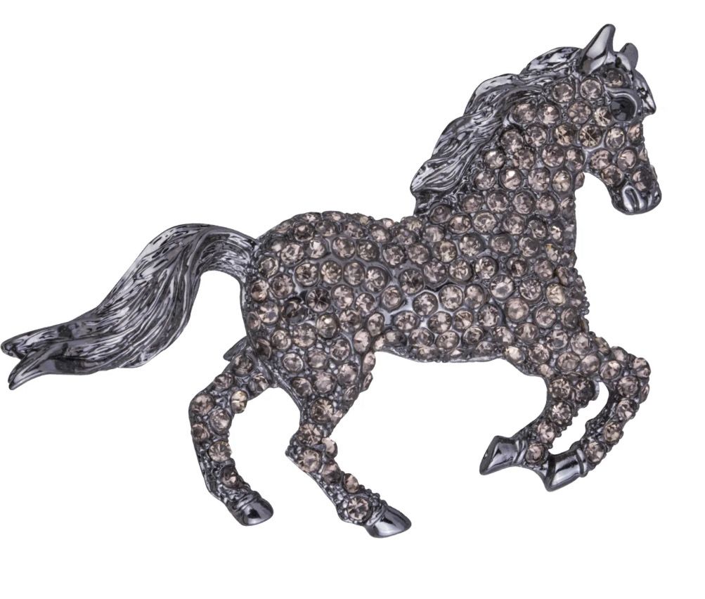 Diamanté Grey Horse Pin Brooch
