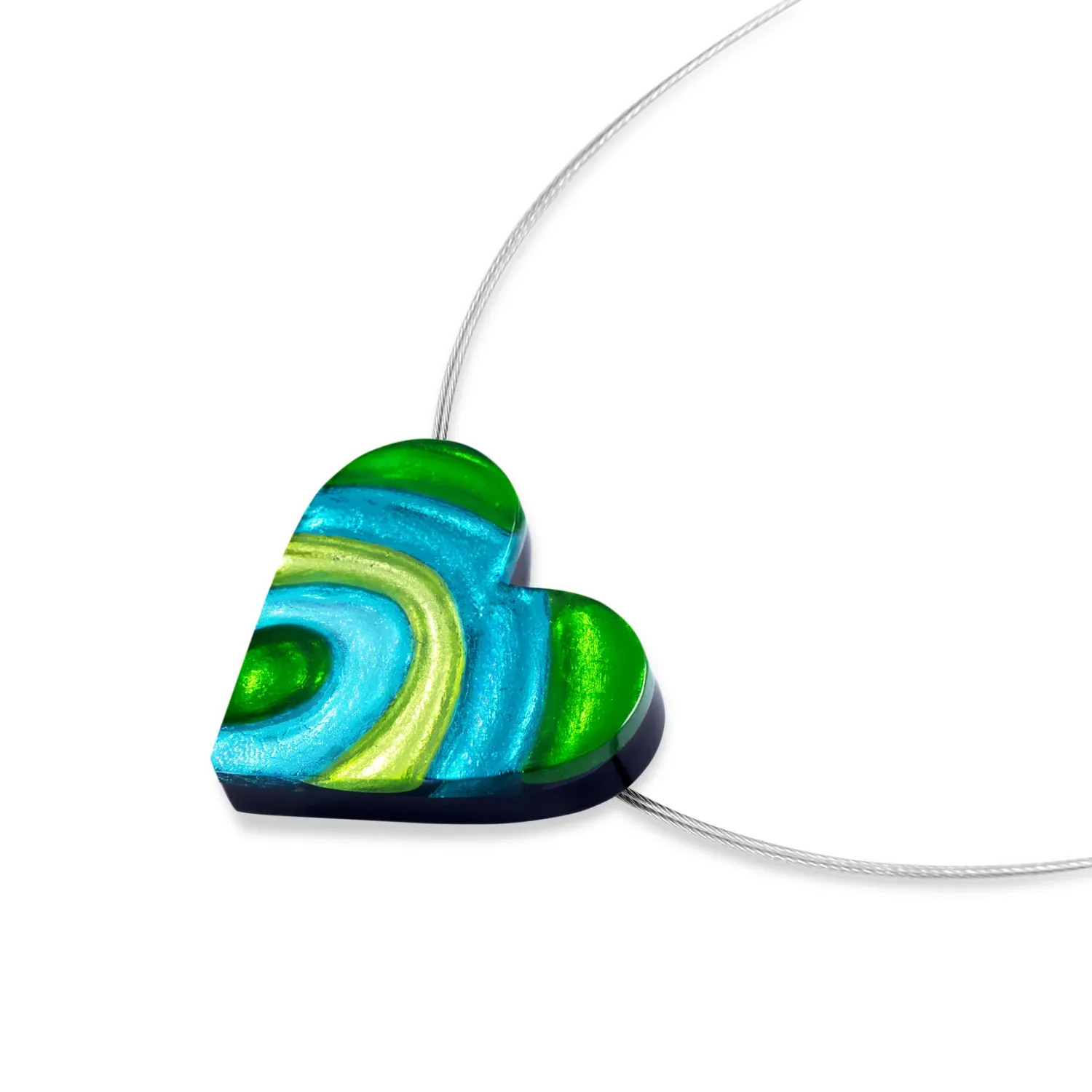 Rainbow Heart Swirl Shiny Pendant - Green Tones