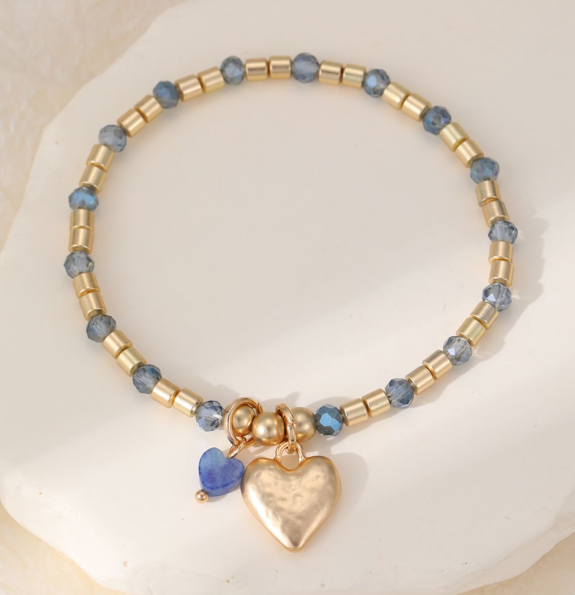 Hammered Heart Gold And Blue Bracelet