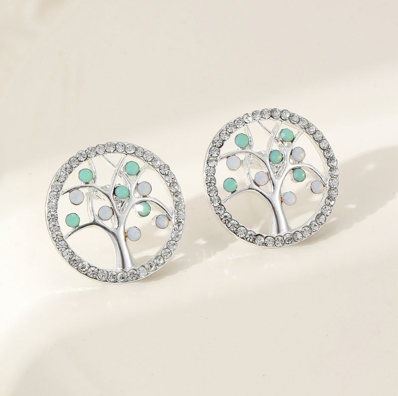 Diamanté And Aqua Tree Of Life Earrings