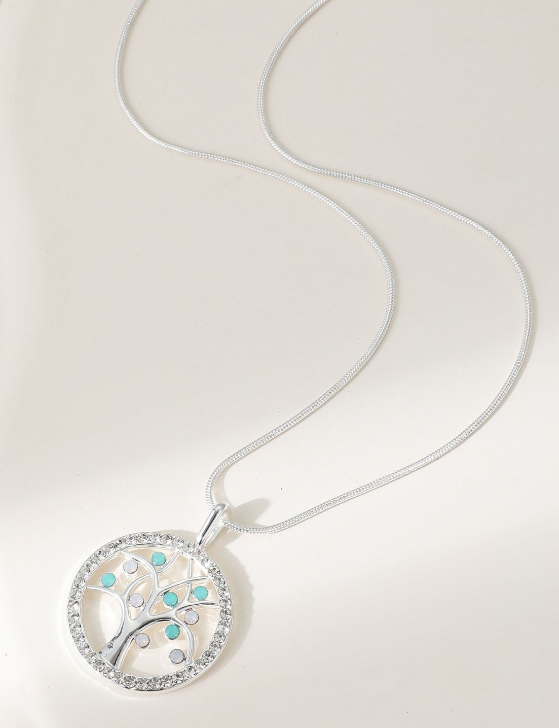 Diamanté And Aqua Tree of Life Pendant