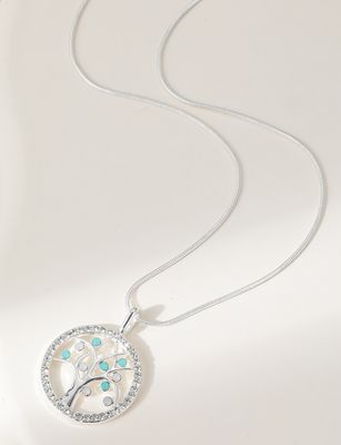 Diamanté And Aqua Tree of Life Pendant
