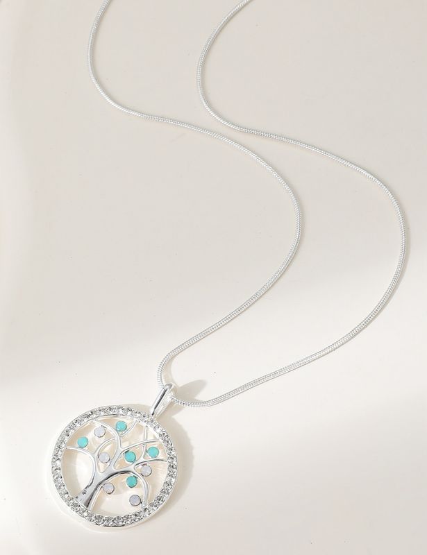 Diamanté And Aqua Tree of Life Pendant