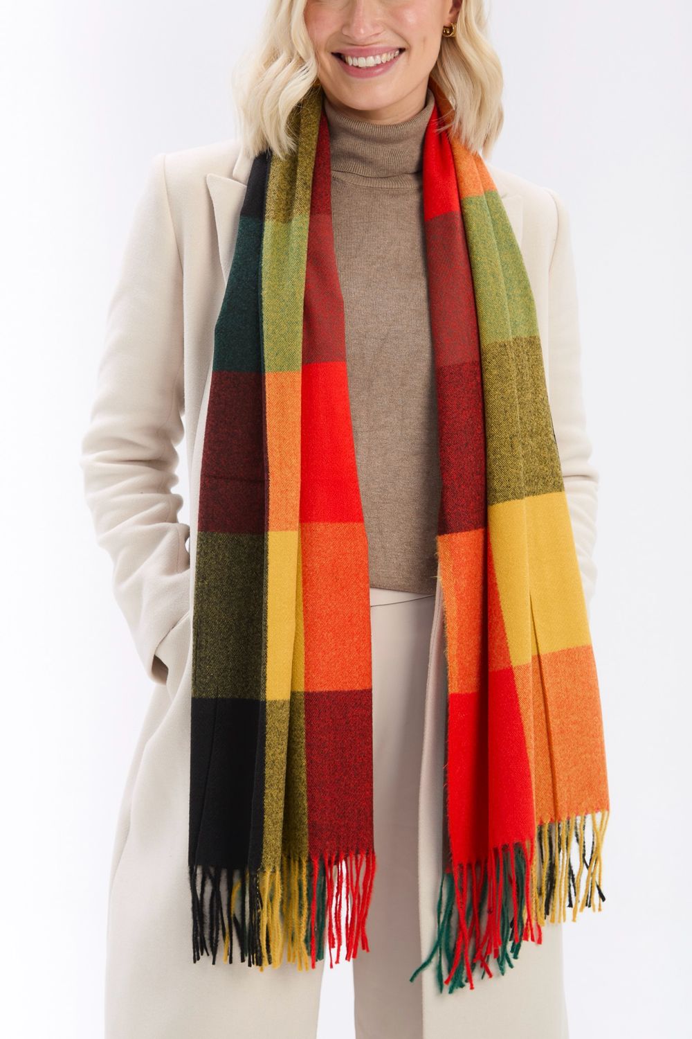 SPECIAL OFFER - Soft Touch Unisex Check Scarf - Red And Yellow Tones