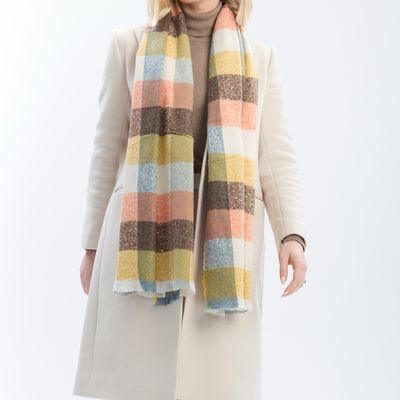 Medium Weight Check Scarf - Orange And Brown