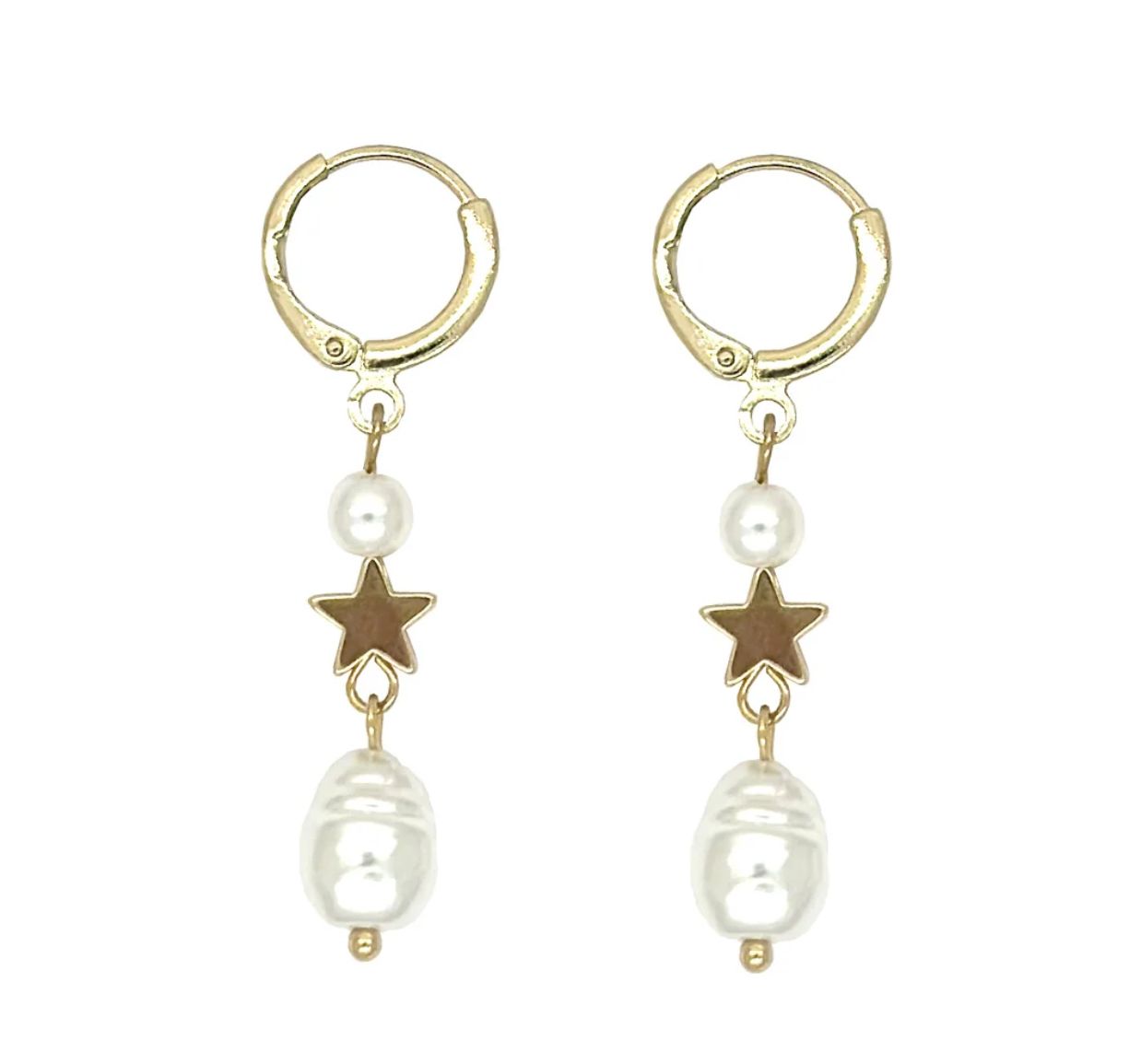 Star Pearl Huggie Drop Earrings  - Gold