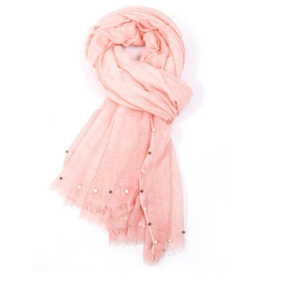 Faux Pearl Border Scarf - Pink