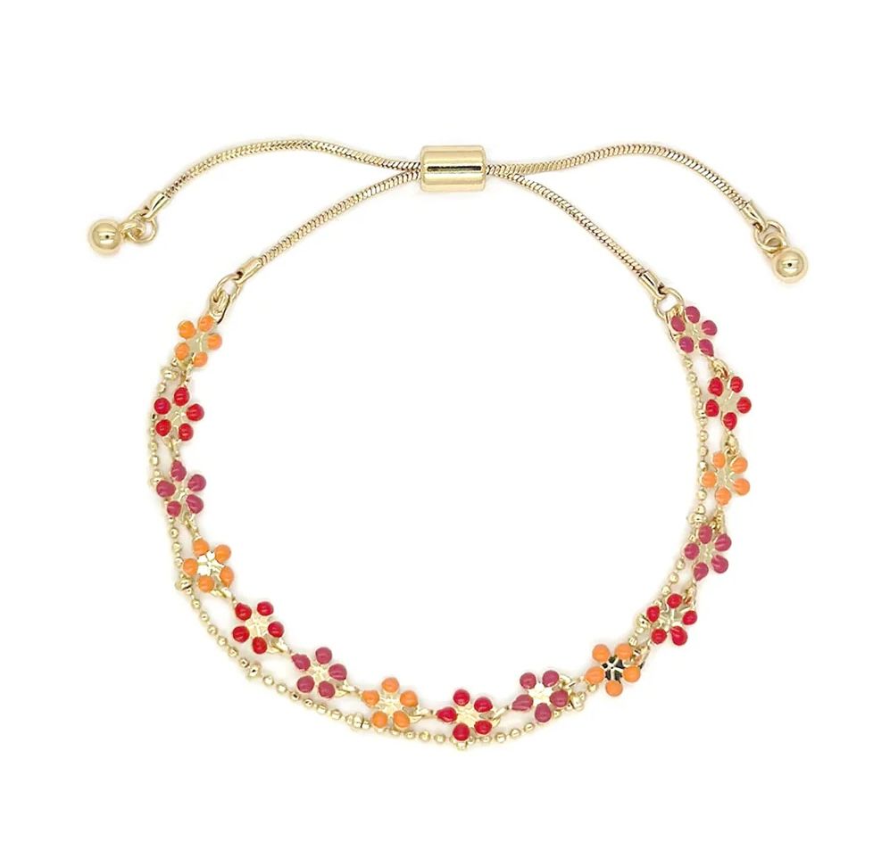 Layered Red And Orange Flower Slider Bracelet