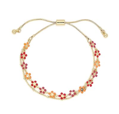 Layered Red And Orange Flower Slider Bracelet Layered Red And Orange Flower Slider Bracelet
