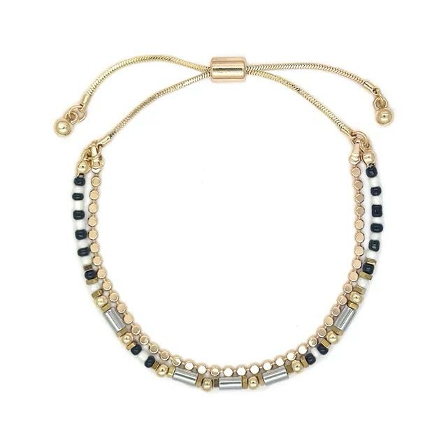 Layered Black And White Resin Slider Bracelet